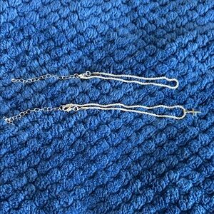 Women’s Ladies Set of 2 Silver-tone Popcorn Cross Anklet Jewelry SS plated NEW